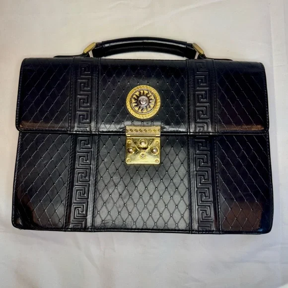 2 FER - Vintage Gianni Versace Brief Case Style Handbag & Matching Wallet - Picture 2 of 15